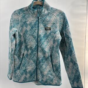 L.L. Bean Full Zip Up Jacket Womens Size S Teal Fracture Fleece Sweater Pockets